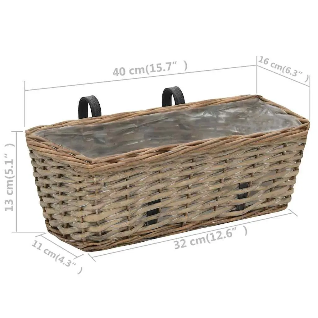 Wicker Balcony Planter Set 2 Pieces 40cm Rattan Garden Hanging Pot with PE Lining