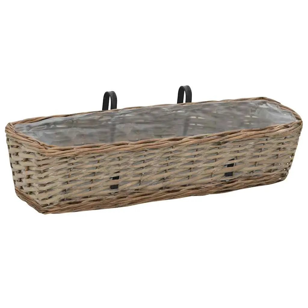Balcony Planter 2 pcs Wicker PE Lining 60 cm Brown Hanging Garden Rattan Pot