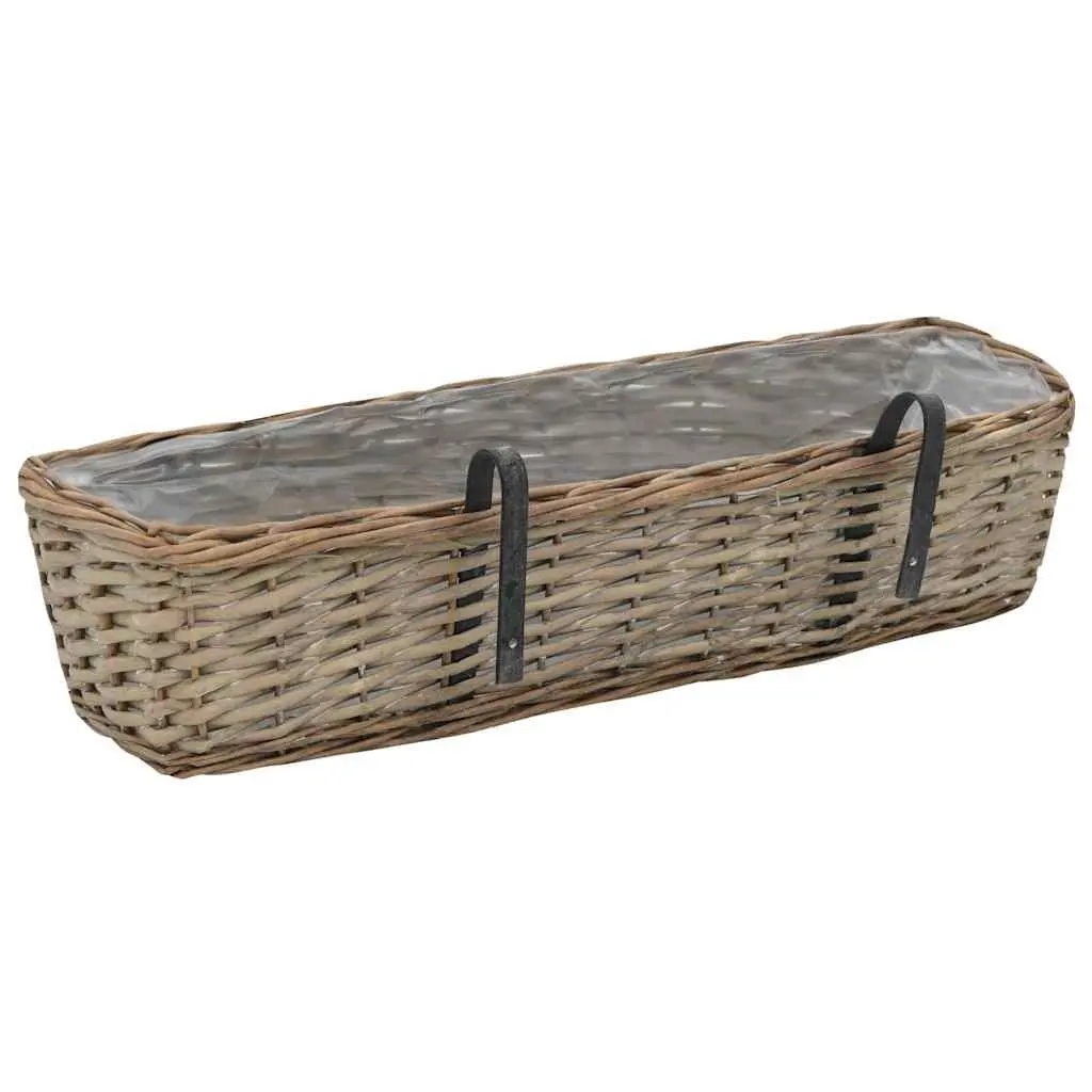 Balcony Planter 2 pcs Wicker PE Lining 60 cm Brown Hanging Garden Rattan Pot