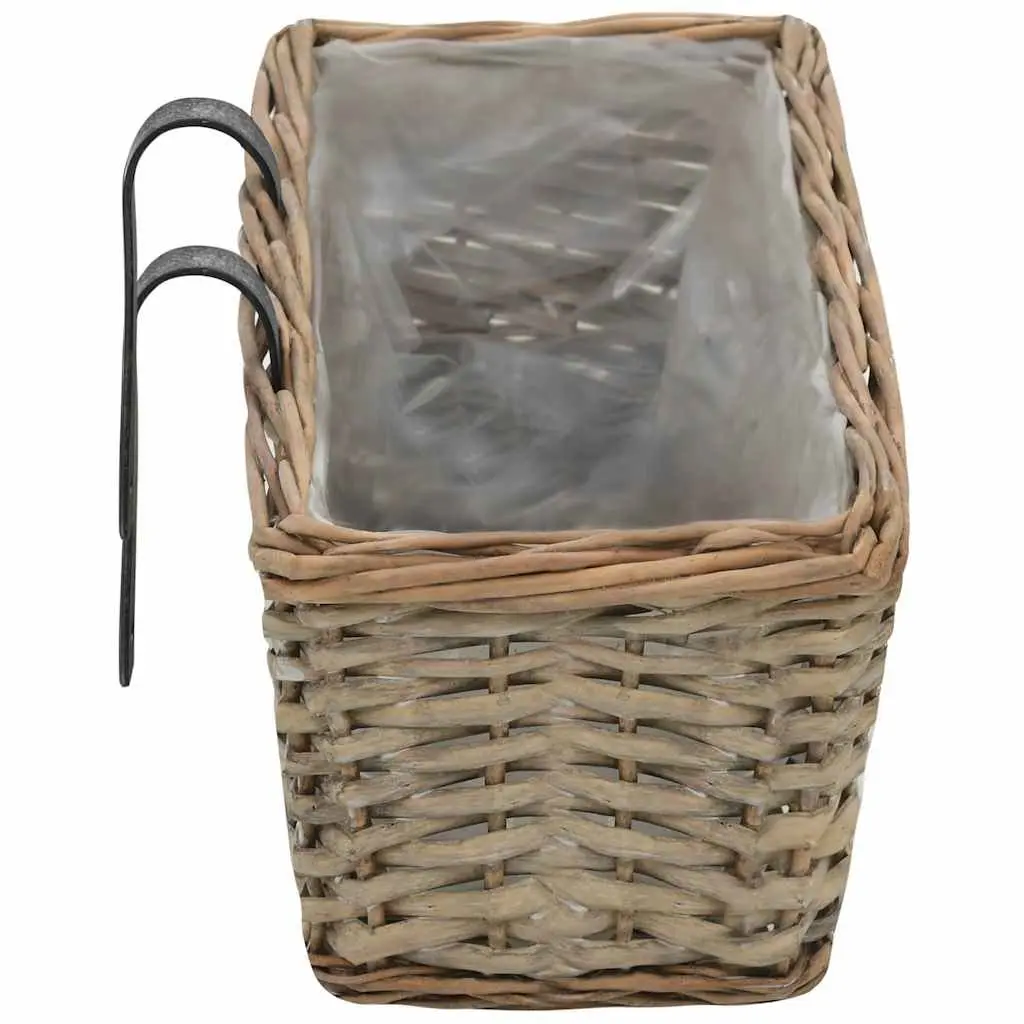 Balcony Planter 2 pcs Wicker PE Lining 60 cm Brown Hanging Garden Rattan Pot