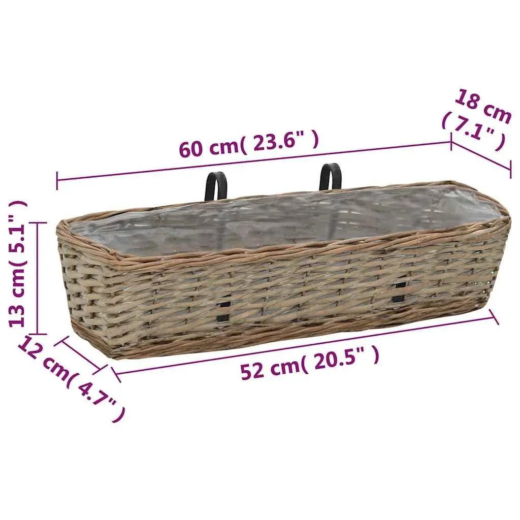 Balcony Planter 2 pcs Wicker PE Lining 60 cm Brown Hanging Garden Rattan Pot