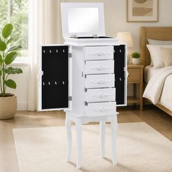 White Jewelry Cabinet Dimensions: 1 Unit, MDF & Pine Wood