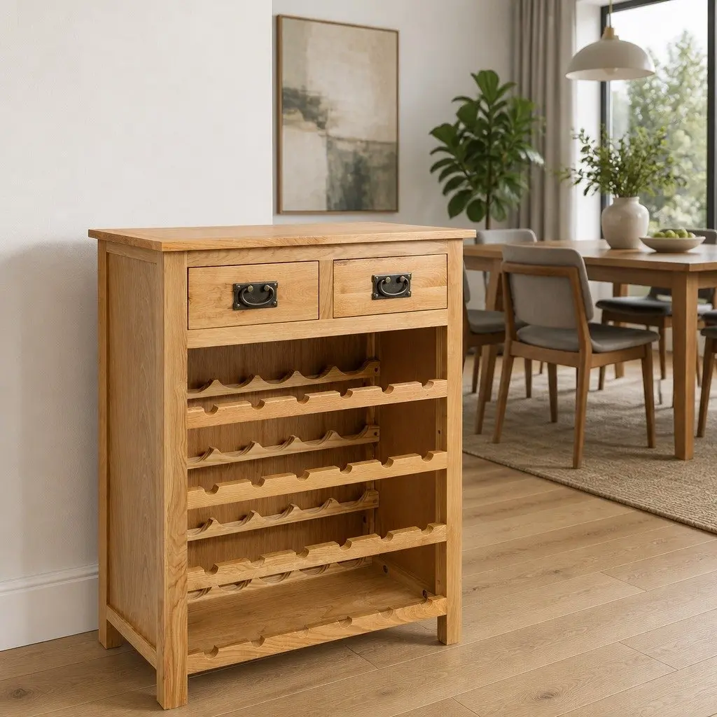 Solid Oak Wood Wine Cabinet Storage Rack Elegant Home Bar Furniture Organiser