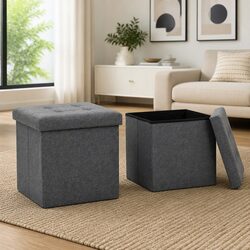 Grey Folding Storage Stools Set of 2 – Specifications Inside