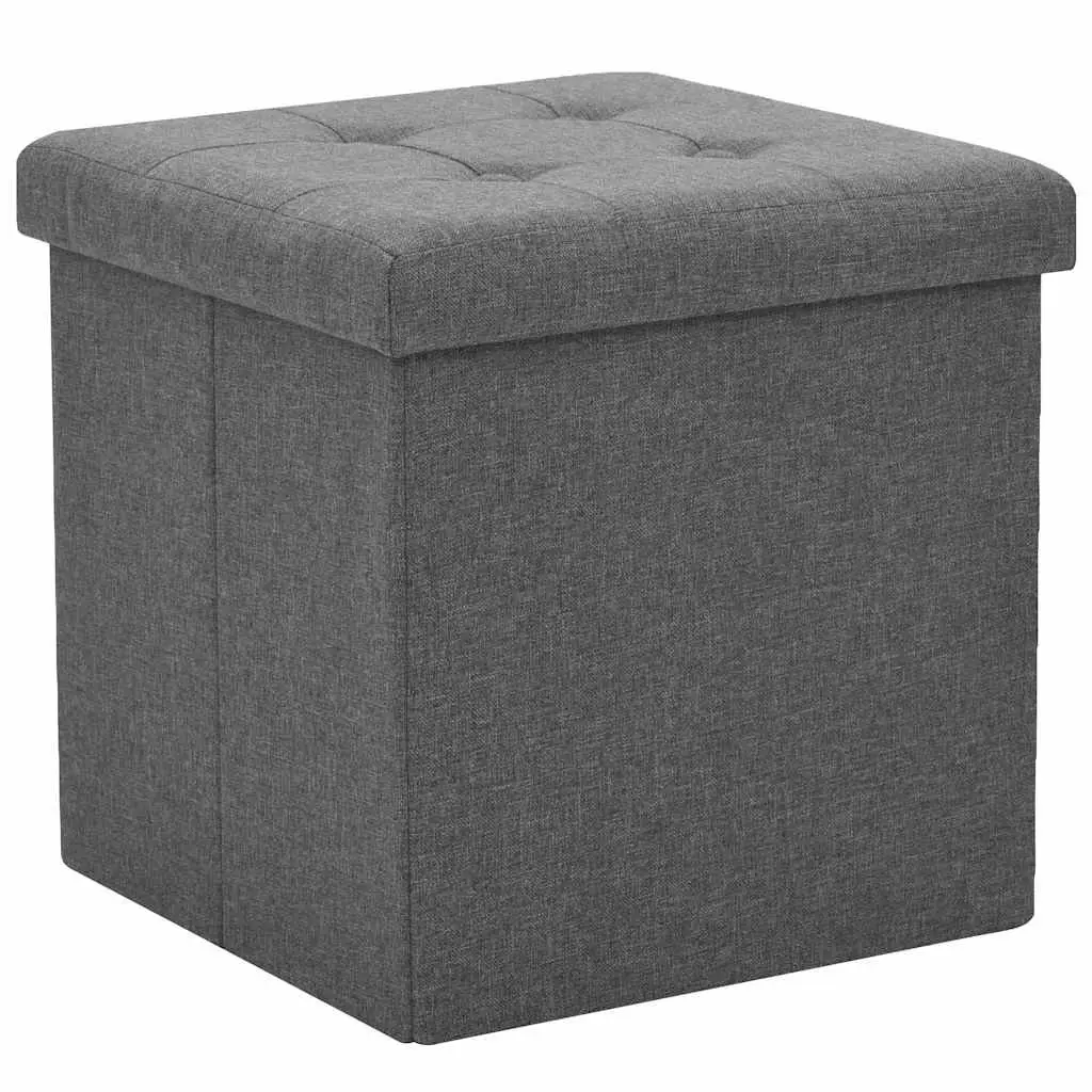 Folding Stools Set of 2 Grey Faux Linen Storage Ottoman for Home Use