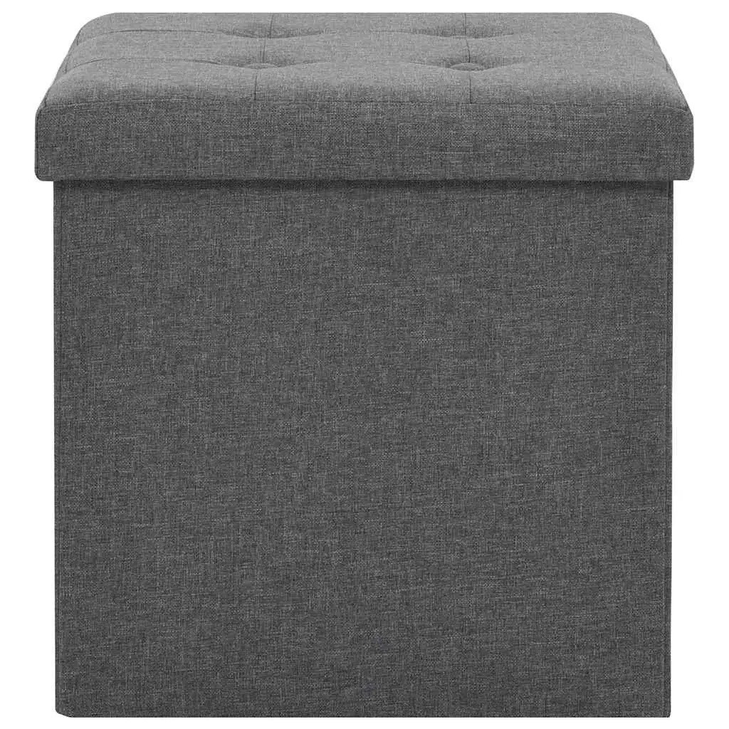 Folding Stools Set of 2 Grey Faux Linen Storage Ottoman for Home Use