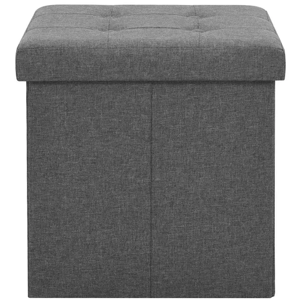 Folding Stools Set of 2 Grey Faux Linen Storage Ottoman for Home Use