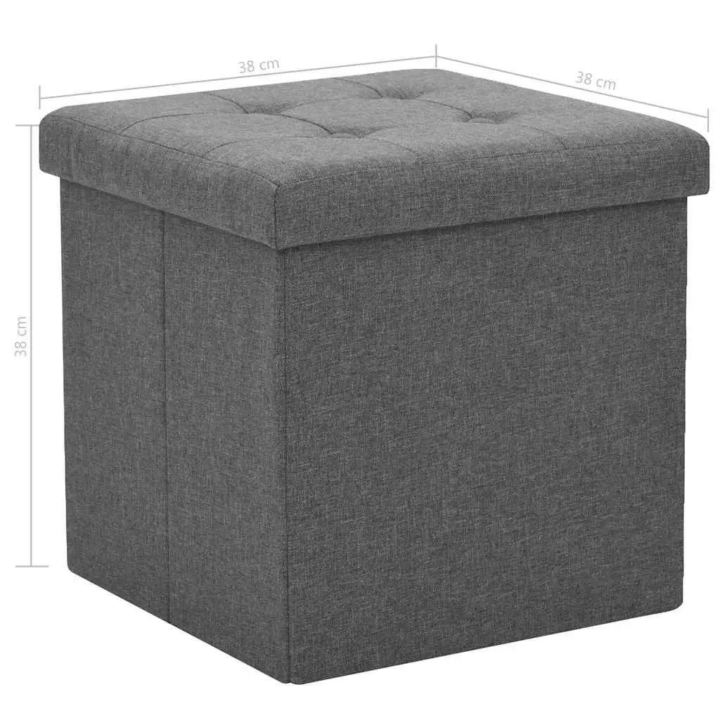 Folding Stools Set of 2 Grey Faux Linen Storage Ottoman for Home Use