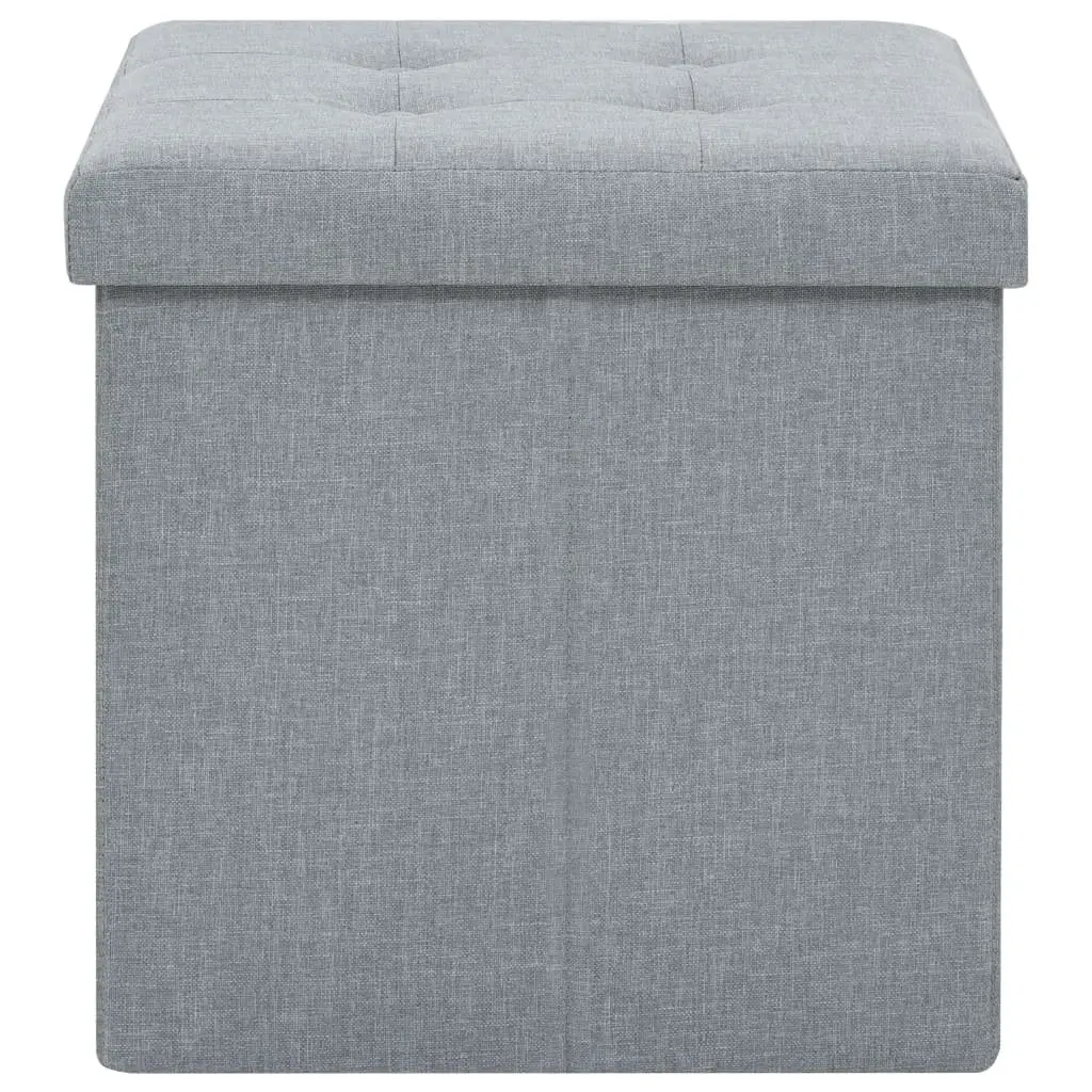 Folding Storage Stools 2 pcs Grey Faux Linen Upholstered Seat with Removable Top