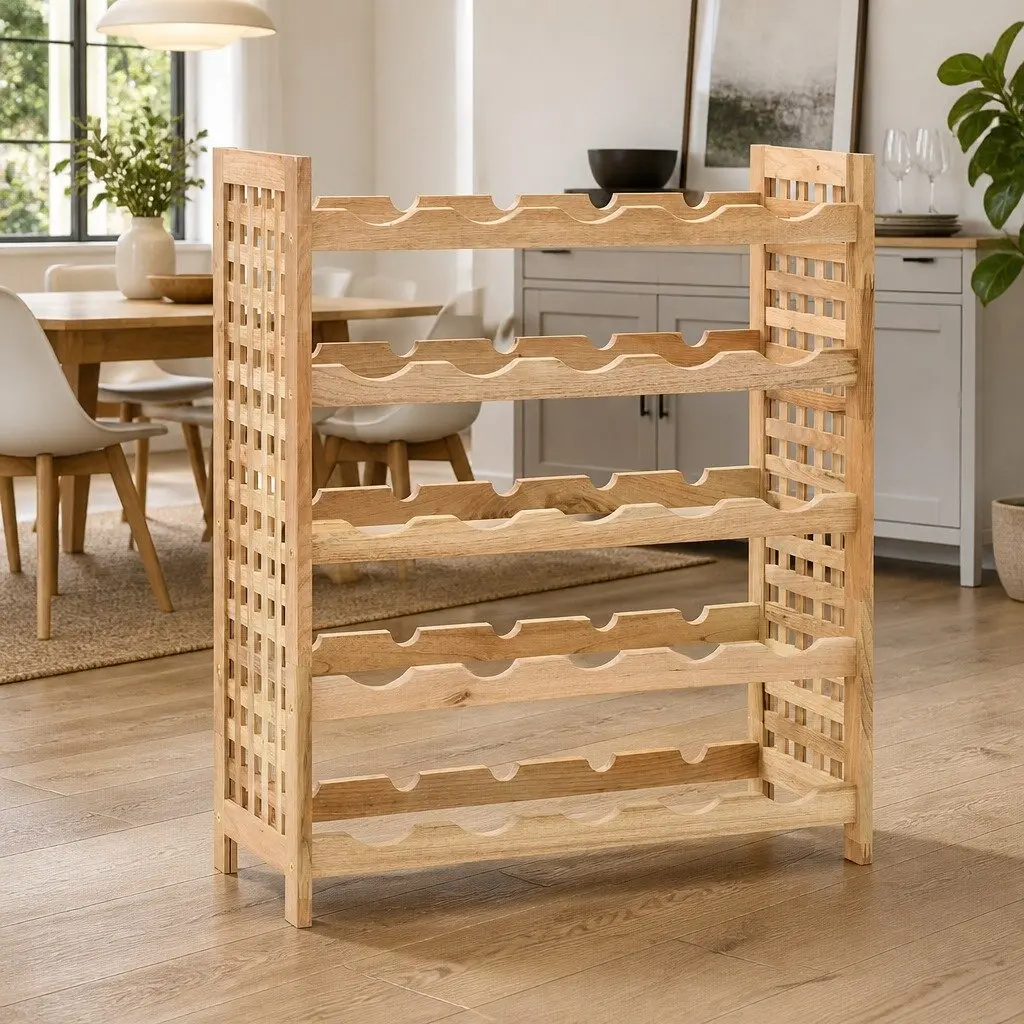 Wine Rack for 25 Bottles 5-Tier Solid Wood Storage Cabinet Home Furniture