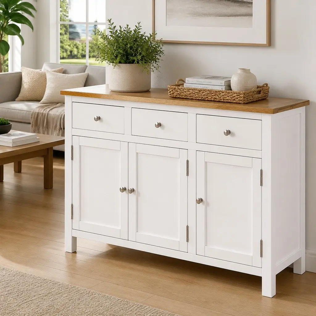 Solid Oak Wood Sideboard 110x33.5x70 cm Brown Rustic Storage Cabinet