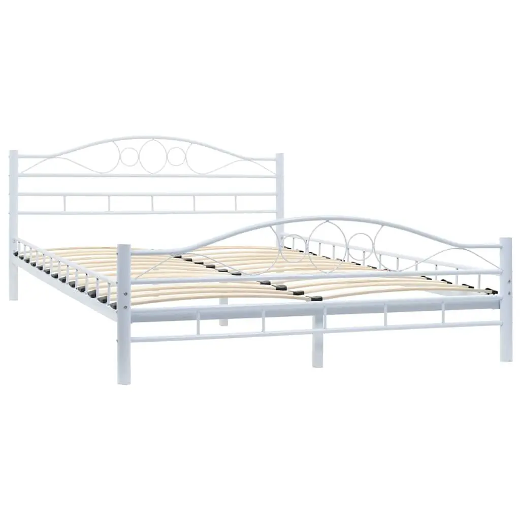 Metal Bed Frame for Bedroom 137x187 cm Slatted Base White Modern Furniture