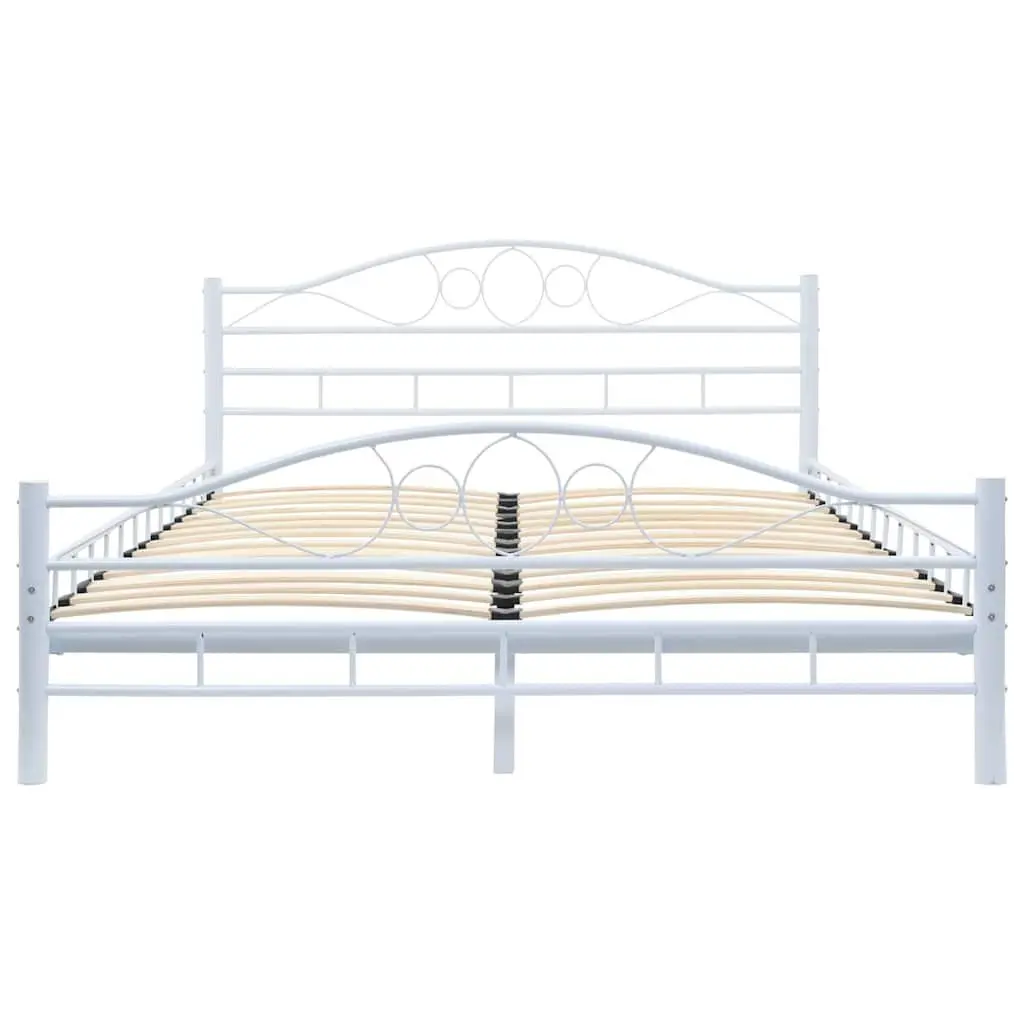 Metal Bed Frame for Bedroom 137x187 cm Slatted Base White Modern Furniture