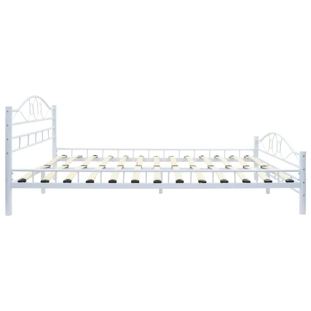 Metal Bed Frame for Bedroom 137x187 cm Slatted Base White Modern Furniture