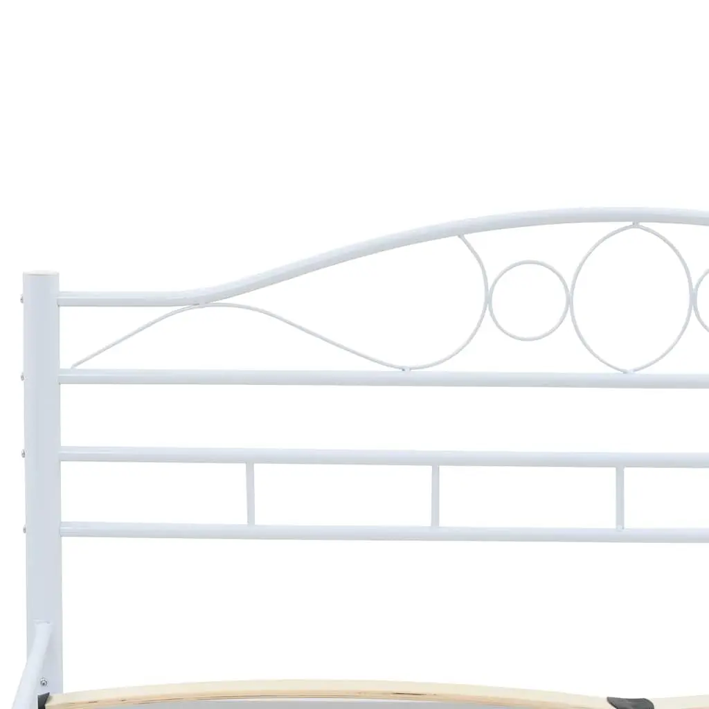 Metal Bed Frame for Bedroom 137x187 cm Slatted Base White Modern Furniture