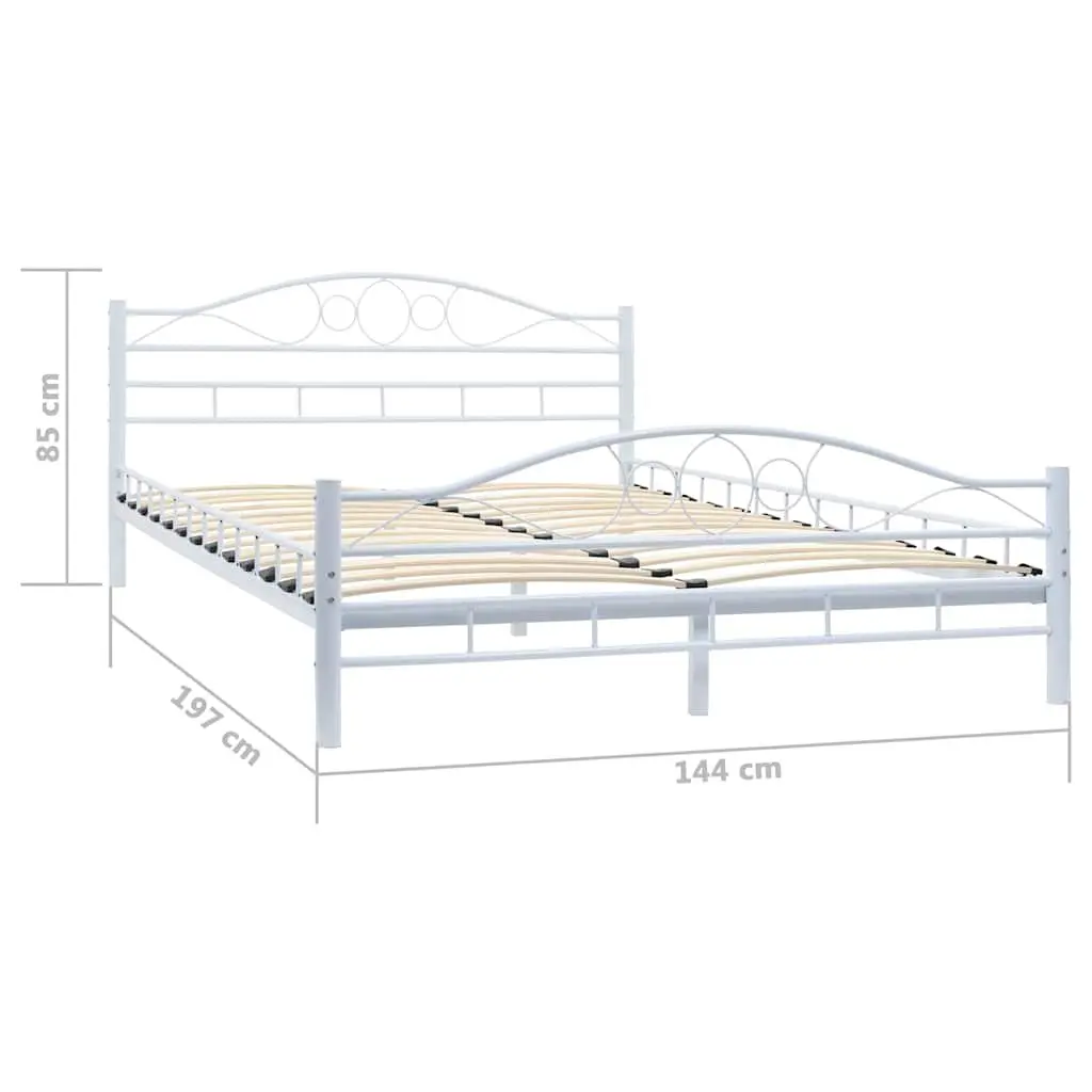 Metal Bed Frame for Bedroom 137x187 cm Slatted Base White Modern Furniture