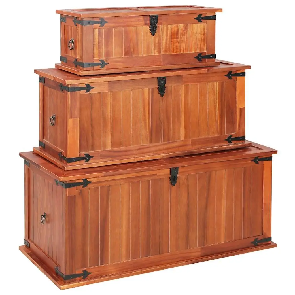 3 Solid Acacia Wood Storage Chests