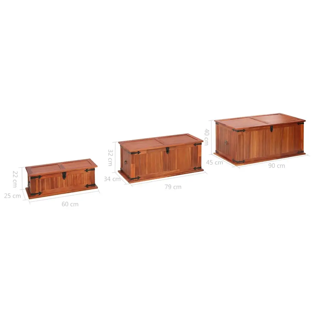 3 Solid Acacia Wood Storage Chests