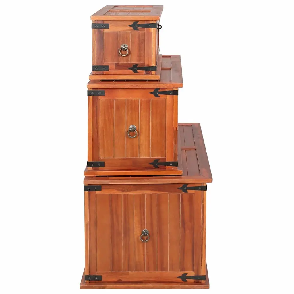 3 Solid Acacia Wood Storage Chests