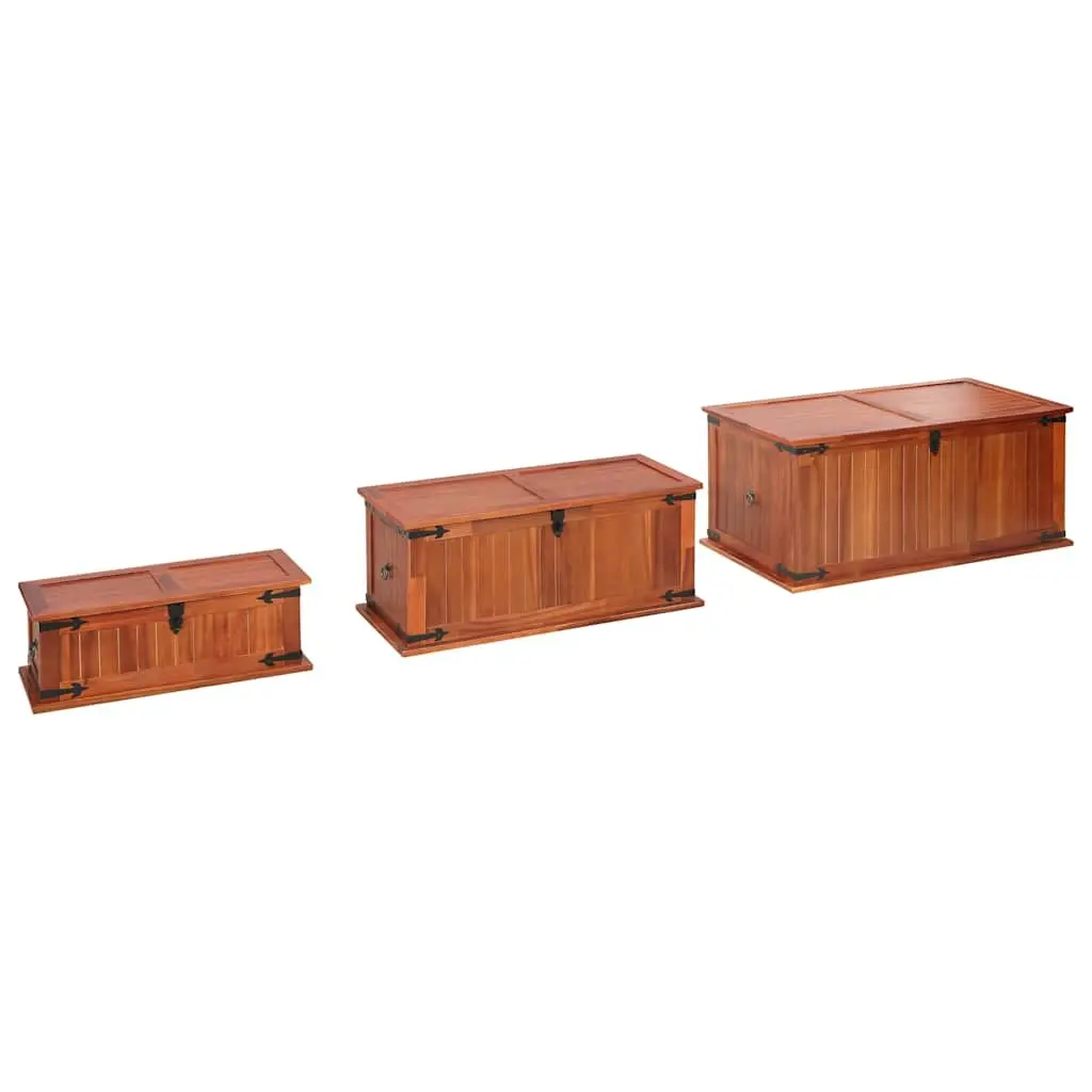 3 Solid Acacia Wood Storage Chests