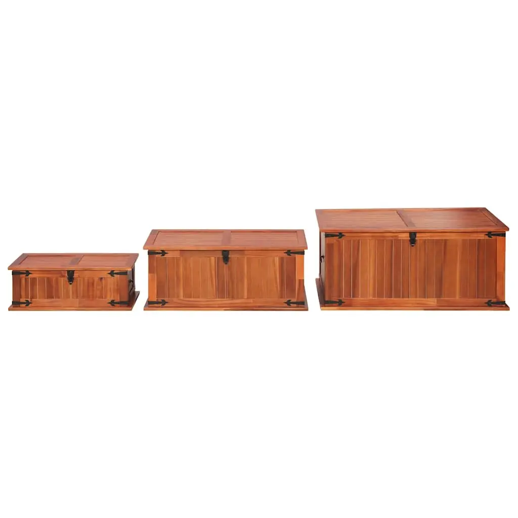 3 Solid Acacia Wood Storage Chests