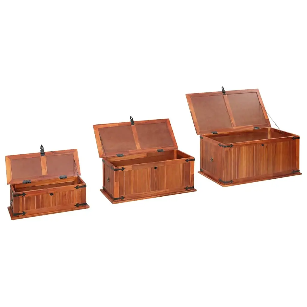 3 Solid Acacia Wood Storage Chests