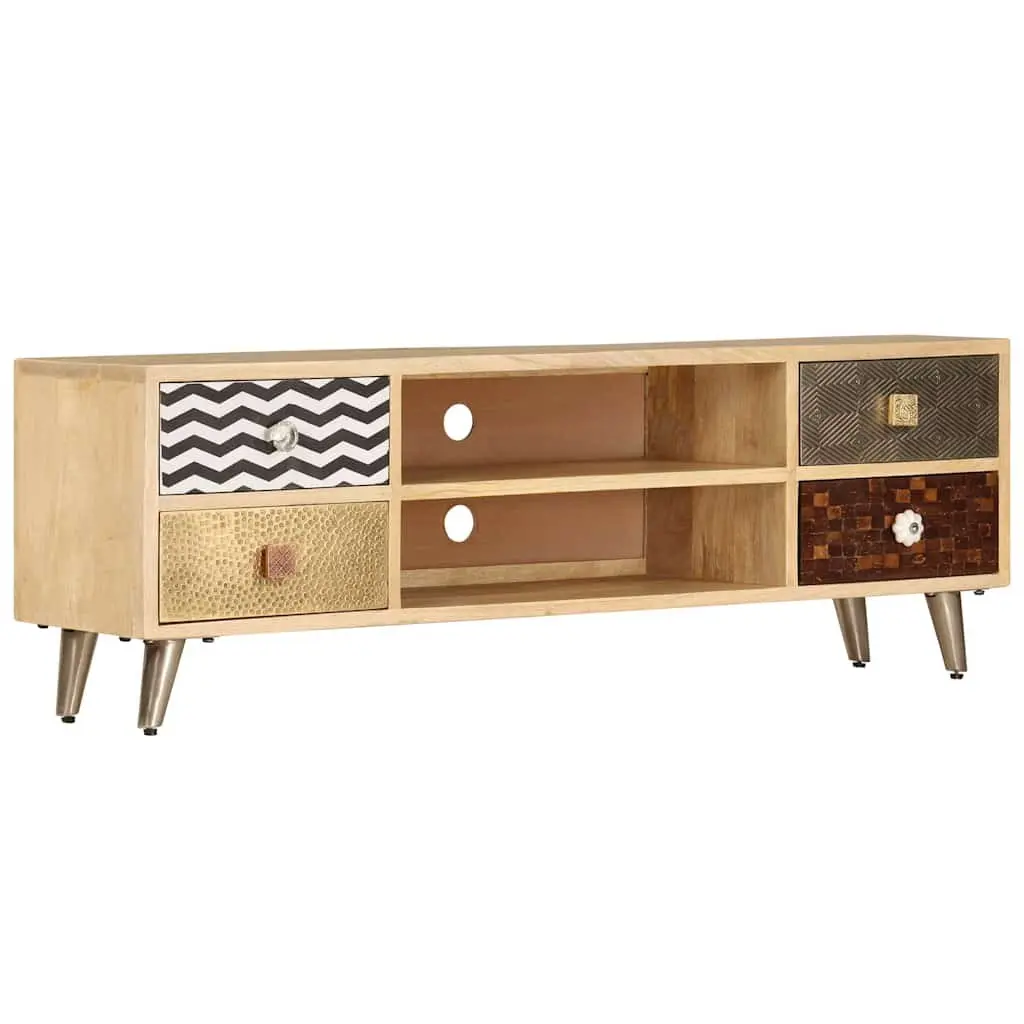 TV Cabinet Brown Solid Mango Wood Industrial Style Living Room Entertainment