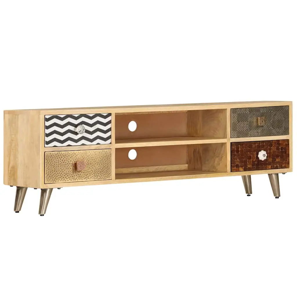 TV Cabinet Brown Solid Mango Wood Industrial Style Living Room Entertainment