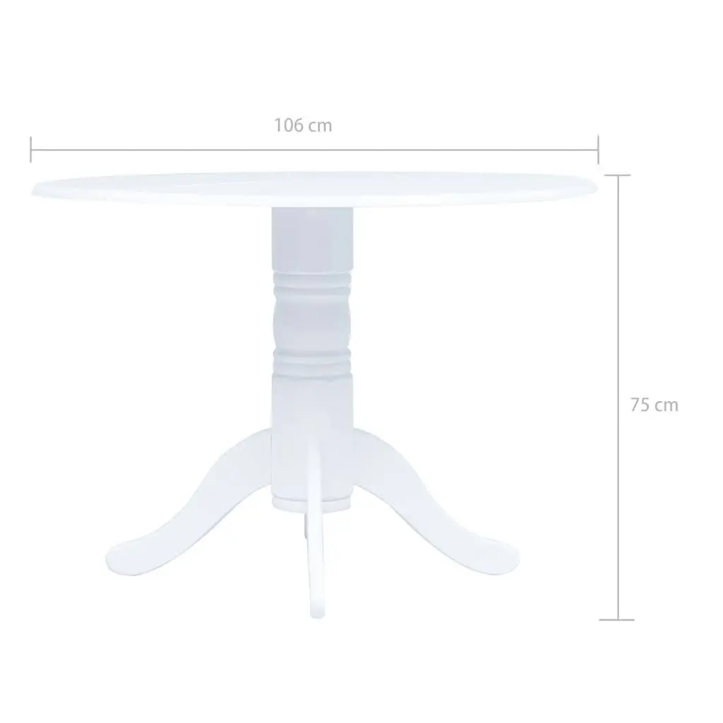 Dining Table White 106cm Kitchen Furniture Solid Rubber Wood MDF Tabletop