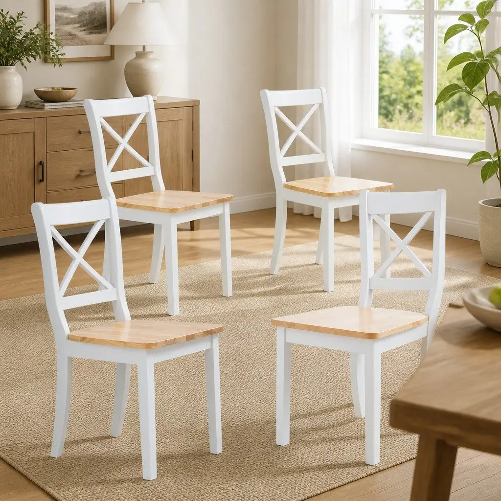 Set of 4 White Wooden Chairs