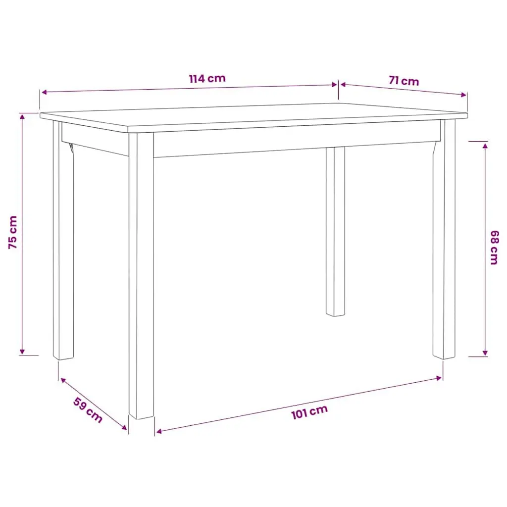 Dining Table White Brown Solid Rubber Wood Kitchen Room Furniture 114x71x75cm
