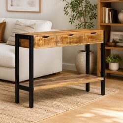Mango Wood Sideboard 110x35x75 cm with 3 Drawers