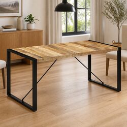160x80x75cm Dining Table: Solid Mango Wood & Steel Legs