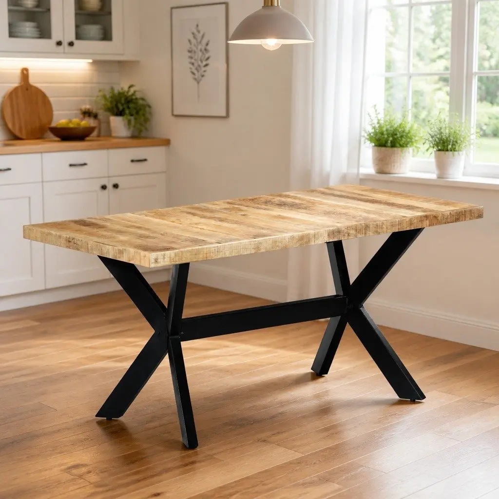 Dining Table Kitchen 160x80x75 cm Solid Rough Mango Wood Industrial Style