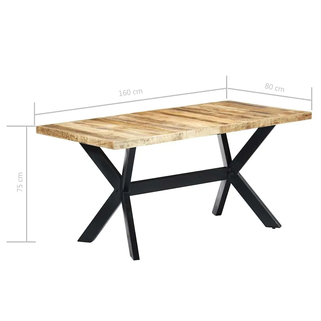 Dining Table Kitchen 160x80x75 cm Solid Rough Mango Wood Industrial Style