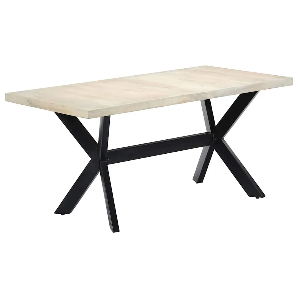 Dining Table White 160x80x75 cm Solid Mango Wood Kitchen Furniture