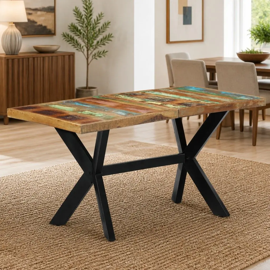 Dining Table Kitchen 140x70x75 cm Solid Reclaimed Wood Steel Frame Industrial