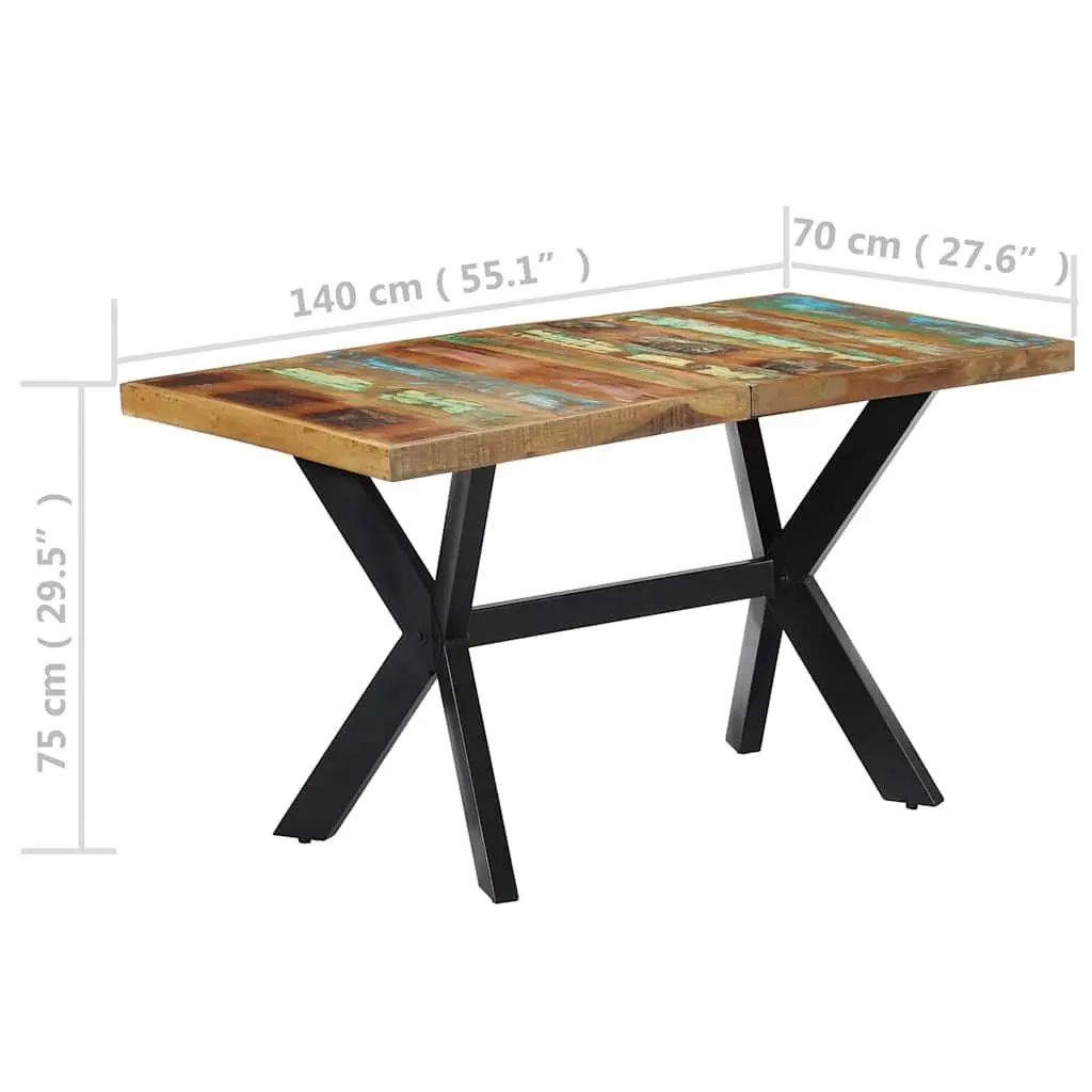 Dining Table Kitchen 140x70x75 cm Solid Reclaimed Wood Steel Frame Industrial