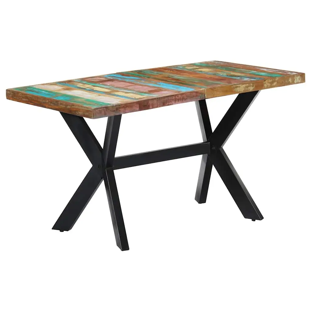 Dining Table Kitchen 140x70x75 cm Solid Reclaimed Wood Steel Frame Industrial