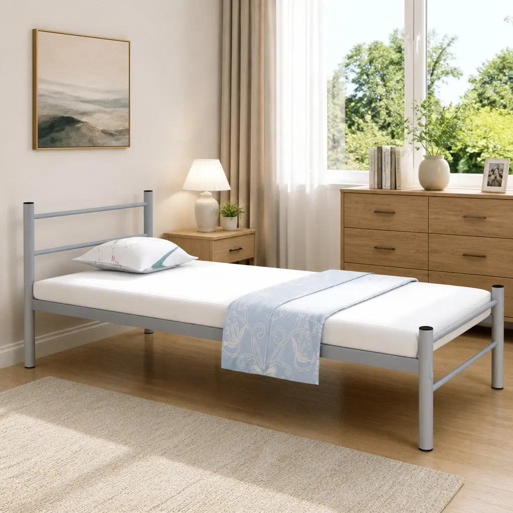 Grey King Single Metal Bed Frame