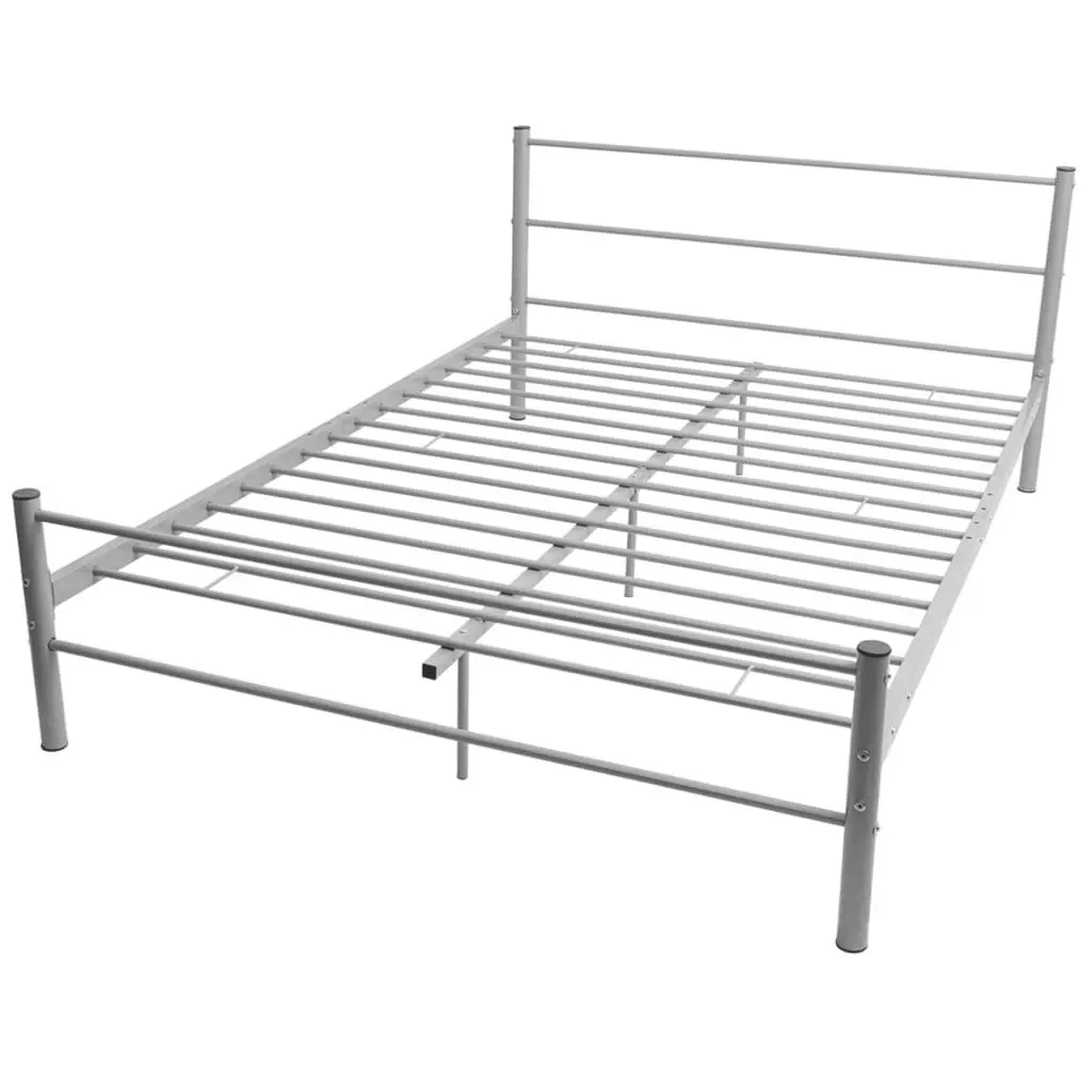 Metal Double Bed Frame Grey with Flexible Slatted Base