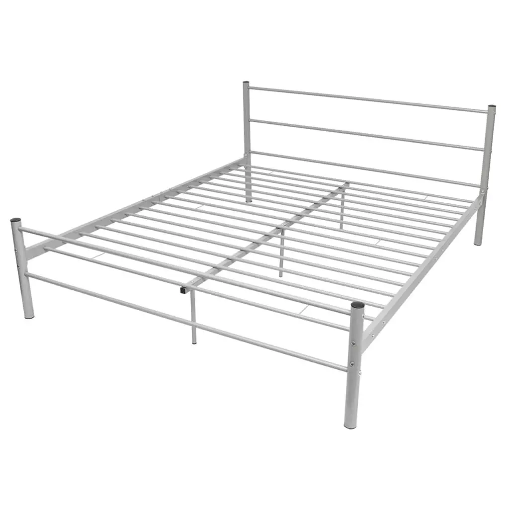 Queen Size Bed Frame in Grey with Metal Slat Base