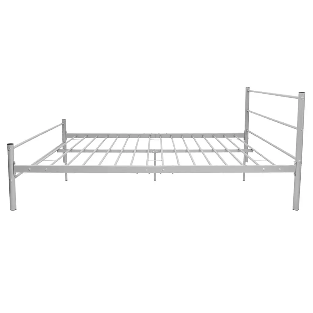 Queen Size Bed Frame in Grey with Metal Slat Base