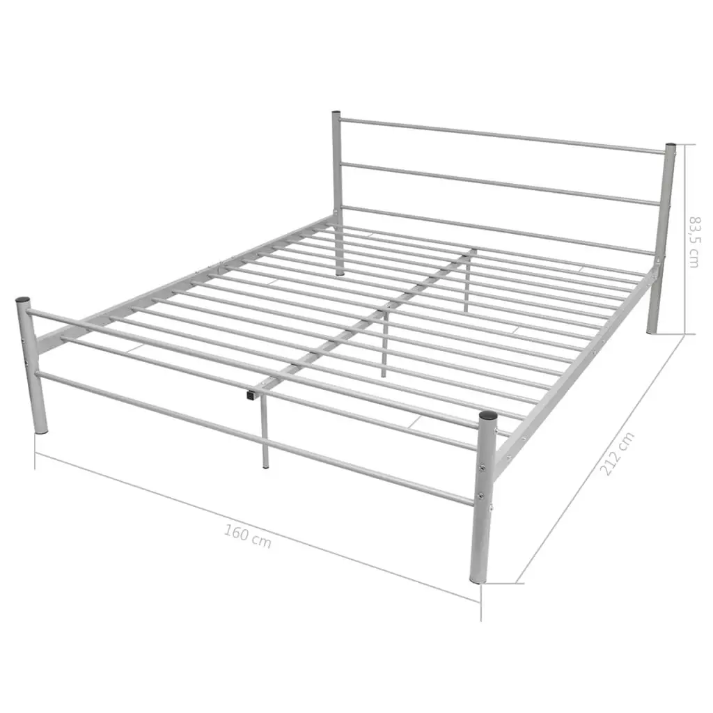Queen Size Bed Frame in Grey with Metal Slat Base