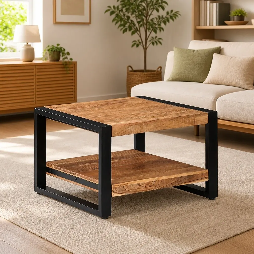 Coffee Table 60x60x40 cm Brown Solid Acacia Wood Handmade Retro Living Room