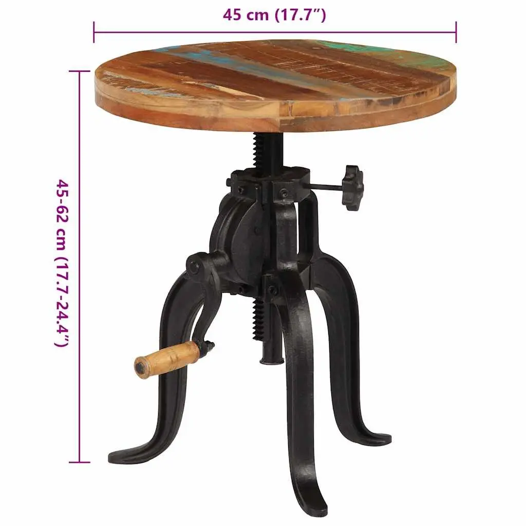 Adjustable Side Table for Living Room 45-62cm Reclaimed Wood Cast Iron Legs