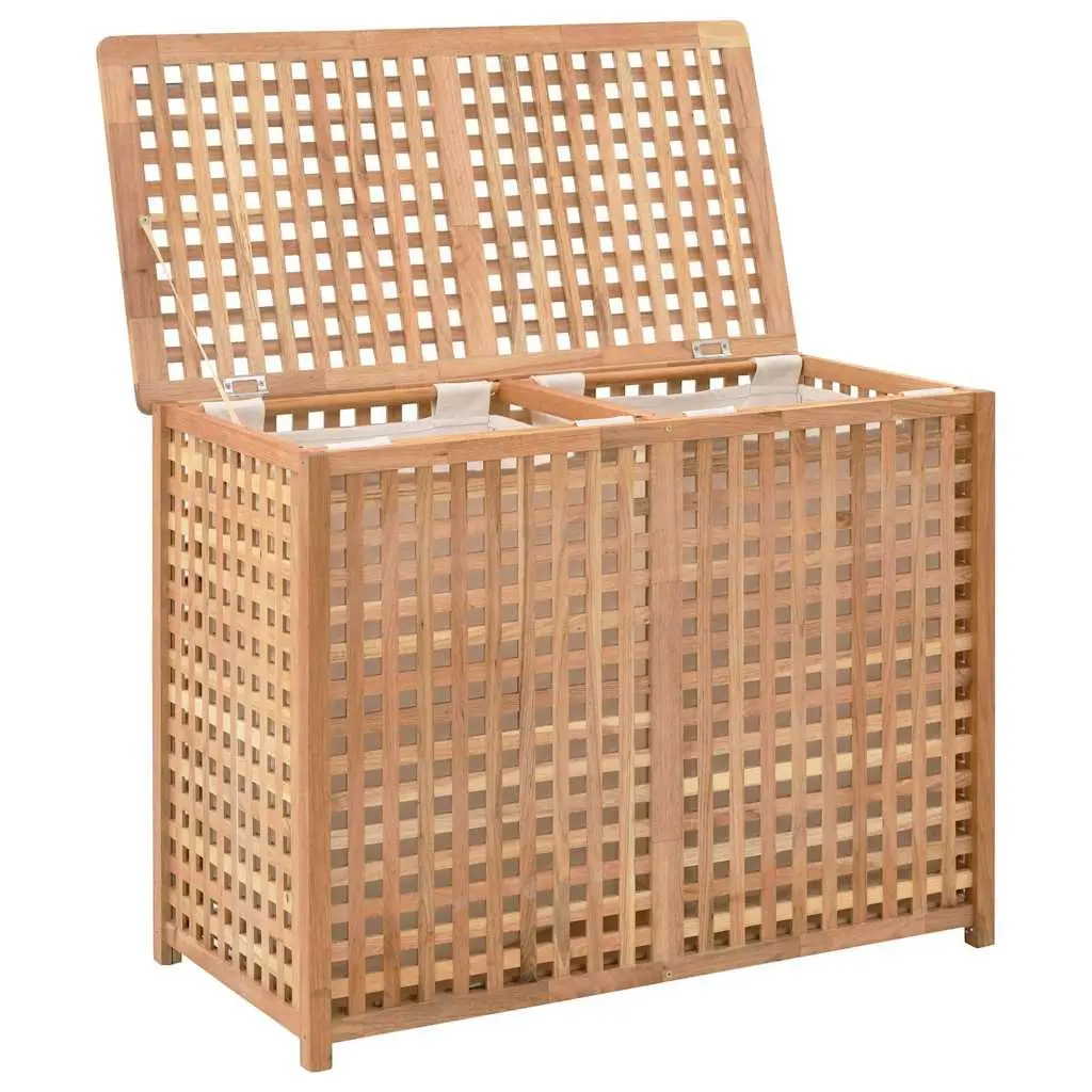 Wooden Laundry Bin for Bedroom or Bathroom with Two Compartments Brown 87.5x46x67 cm