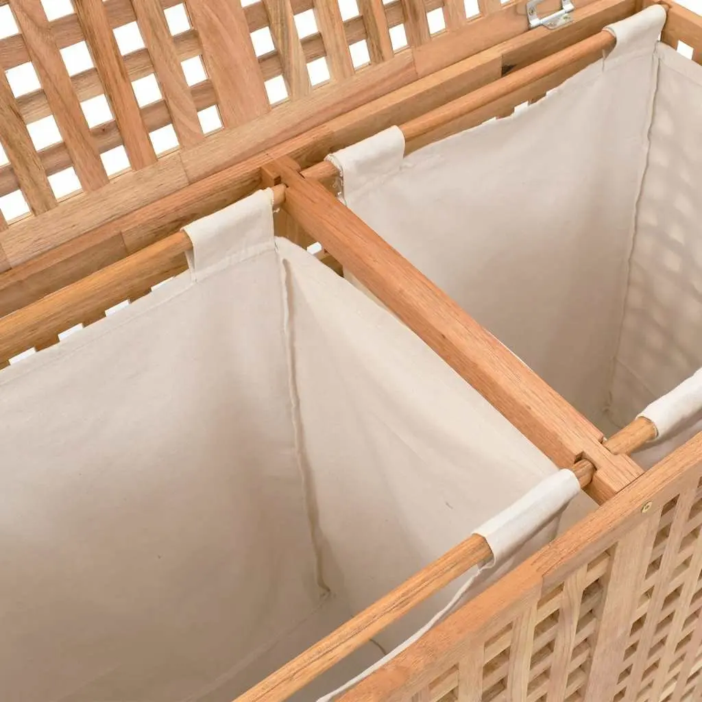 Wooden Laundry Bin for Bedroom or Bathroom with Two Compartments Brown 87.5x46x67 cm