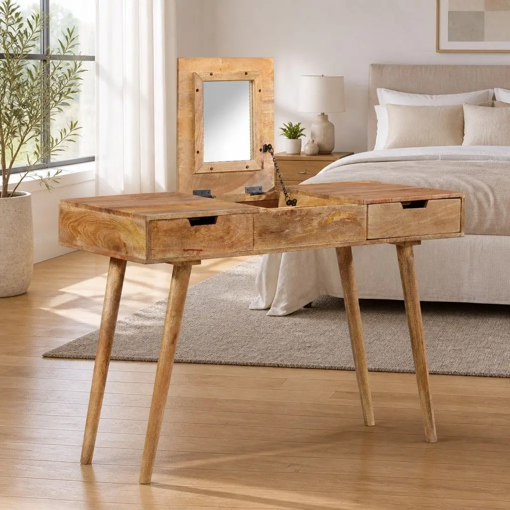 Dressing Table Bedroom 112x45x76 cm Vanity with Mirror 2 Drawers 4 Compartments
