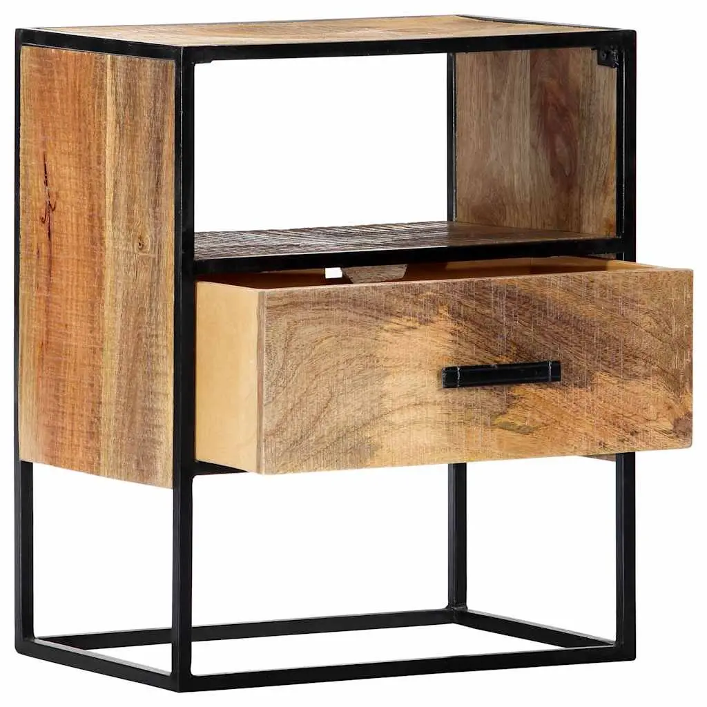 Bedside Table Nightstand Bedroom 40x30x50cm Solid Mango Wood with Steel Legs Brown